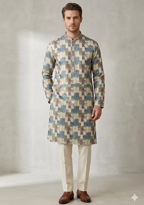 men1 Royal Cream & Gold Heavily Embroidered Sherwani